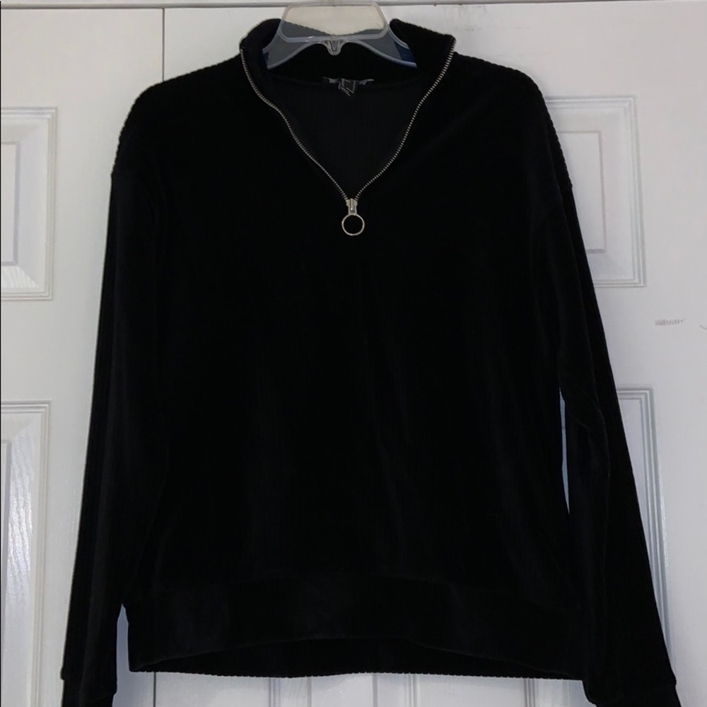 Forever 21 black velvet velour 1/4 zip up